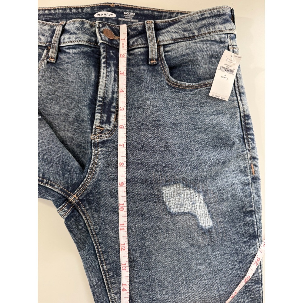 Old Navy Rockstar Super Skinny High Rise Jeans Distressed Blue Petite Size 8 - Picture 9 of 10